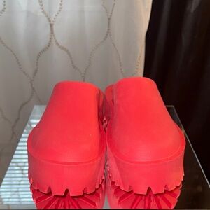 Jeffrey Campbell Chunky Platform Clog Mule in Bright Coral